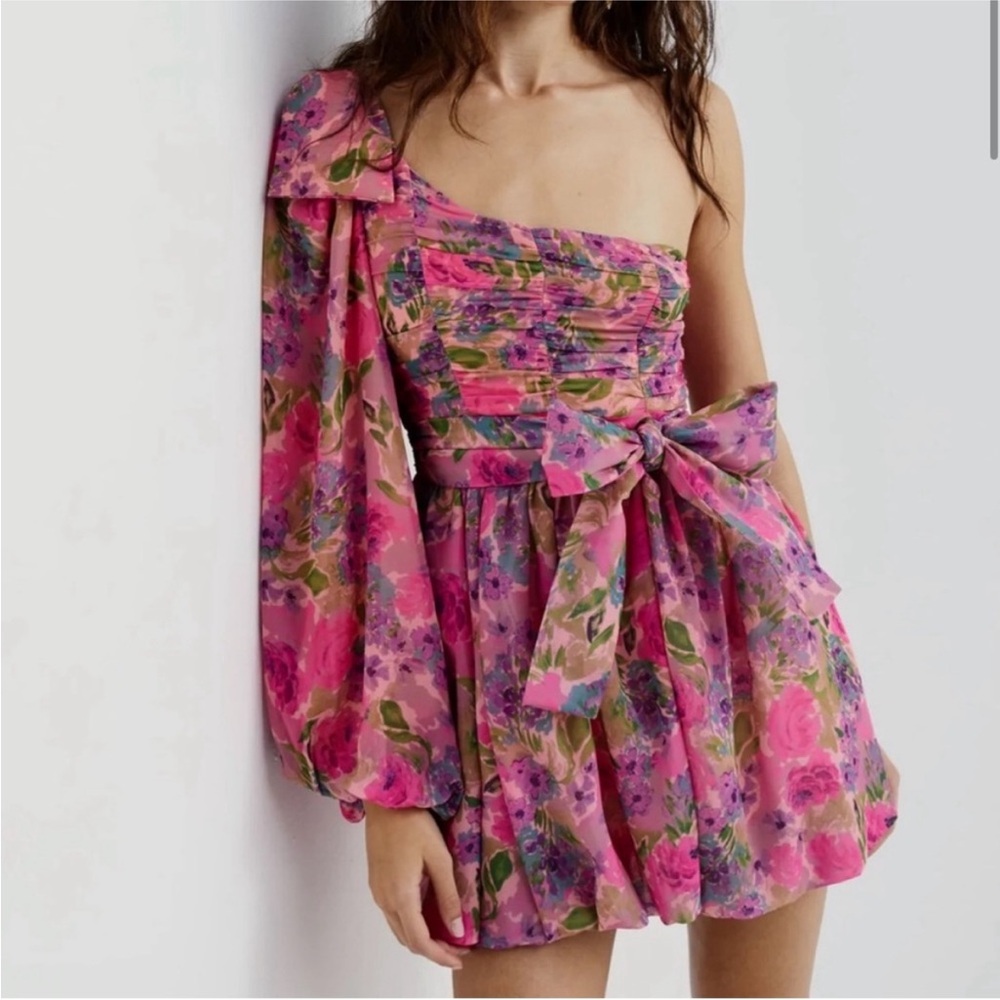 For Love and Lemons One Shoulder Bow Dress